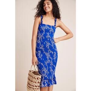 Faithfull The Brand Farah Smocked Midi Dress Cobalt Size S
